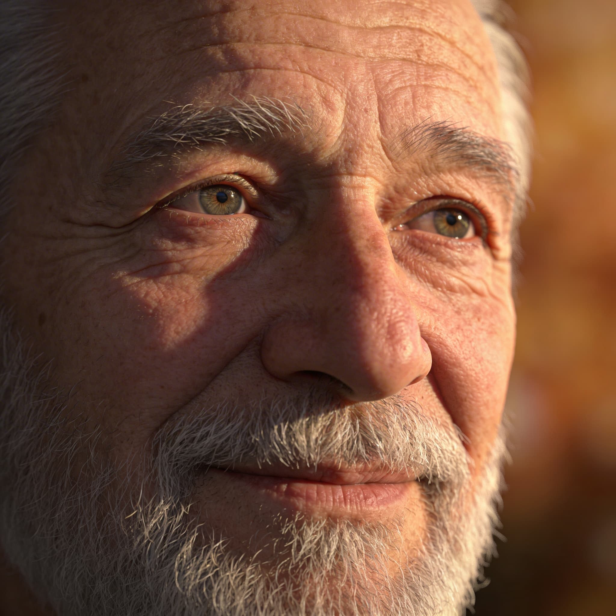 Close-up portrait of an elderly man with deep wrinkles and kind eyes, silver beard, war… — Image generated by Seedream 5 Text-To-Image API